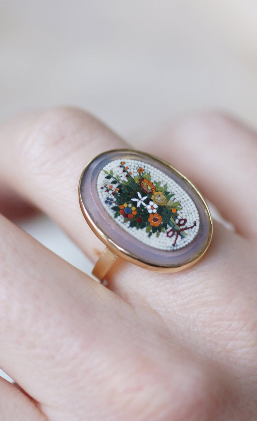 Micro mosaic yellow gold flower bouquet ring - Galerie Pénélope