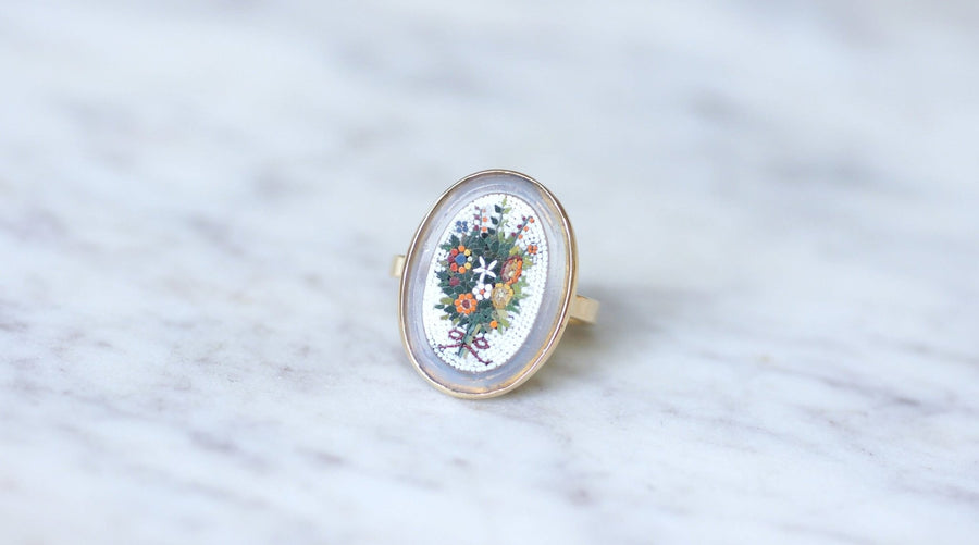 Micro mosaic yellow gold flower bouquet ring - Galerie Pénélope