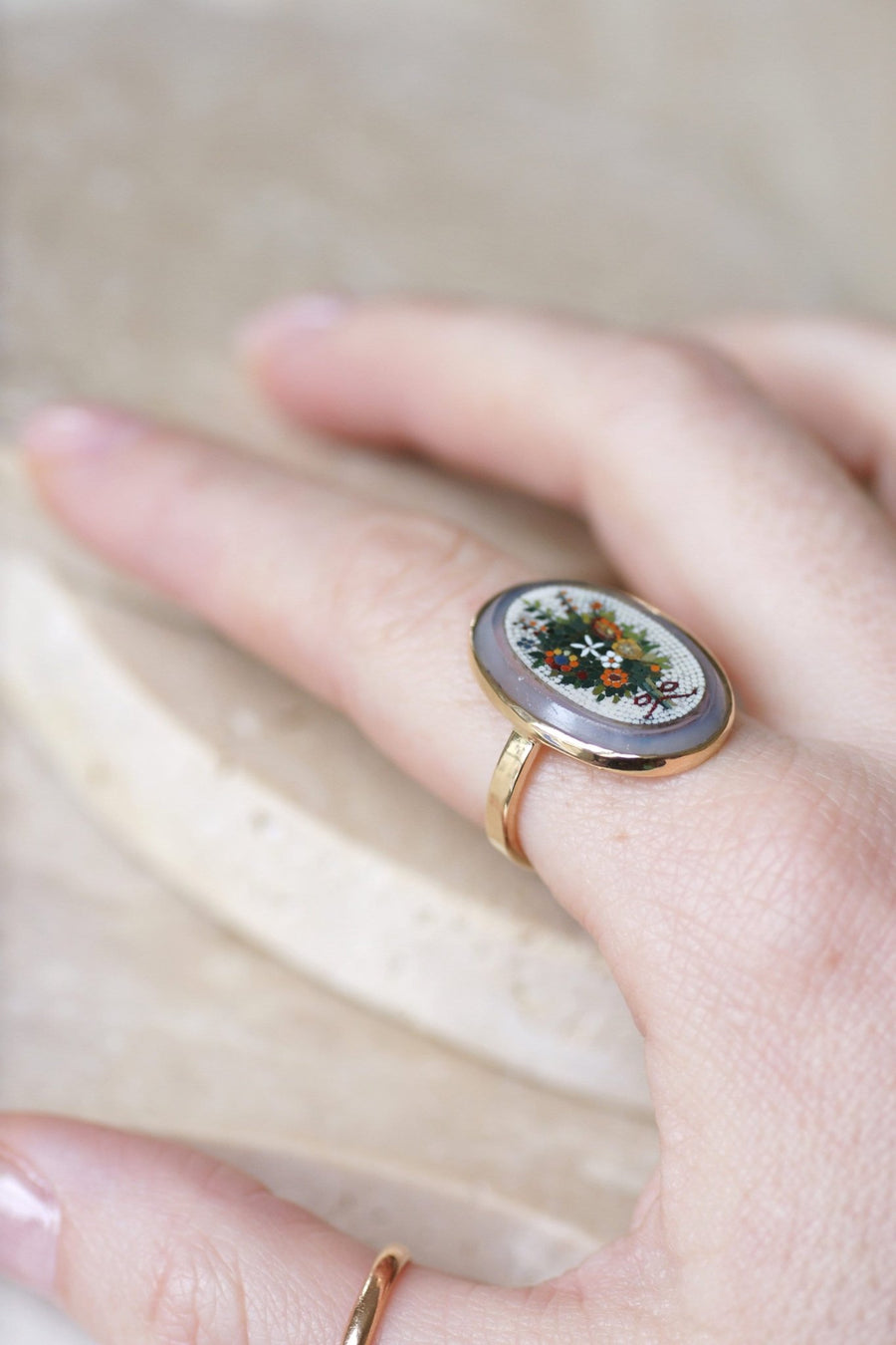 Micro mosaic yellow gold flower bouquet ring - Galerie Pénélope