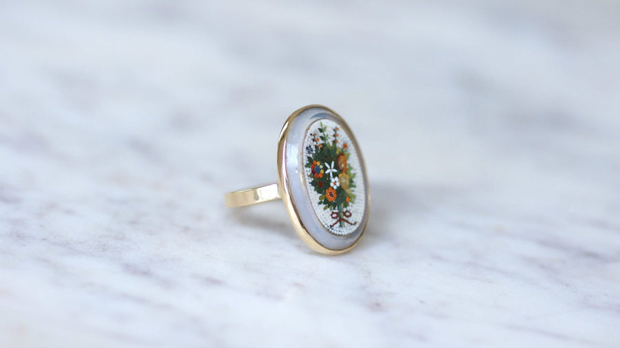 Micro mosaic yellow gold flower bouquet ring - Galerie Pénélope