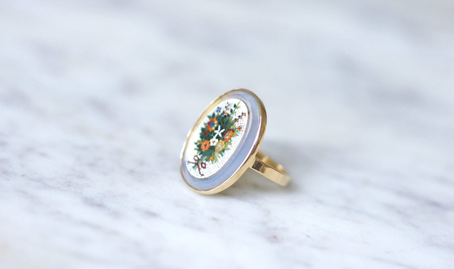 Micro mosaic yellow gold flower bouquet ring - Galerie Pénélope