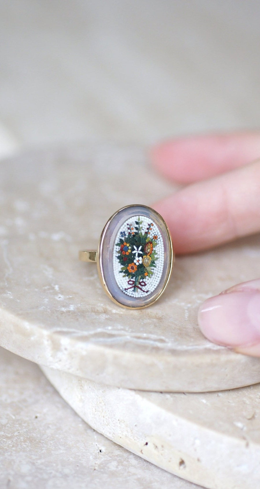 Micro mosaic yellow gold flower bouquet ring - Galerie Pénélope