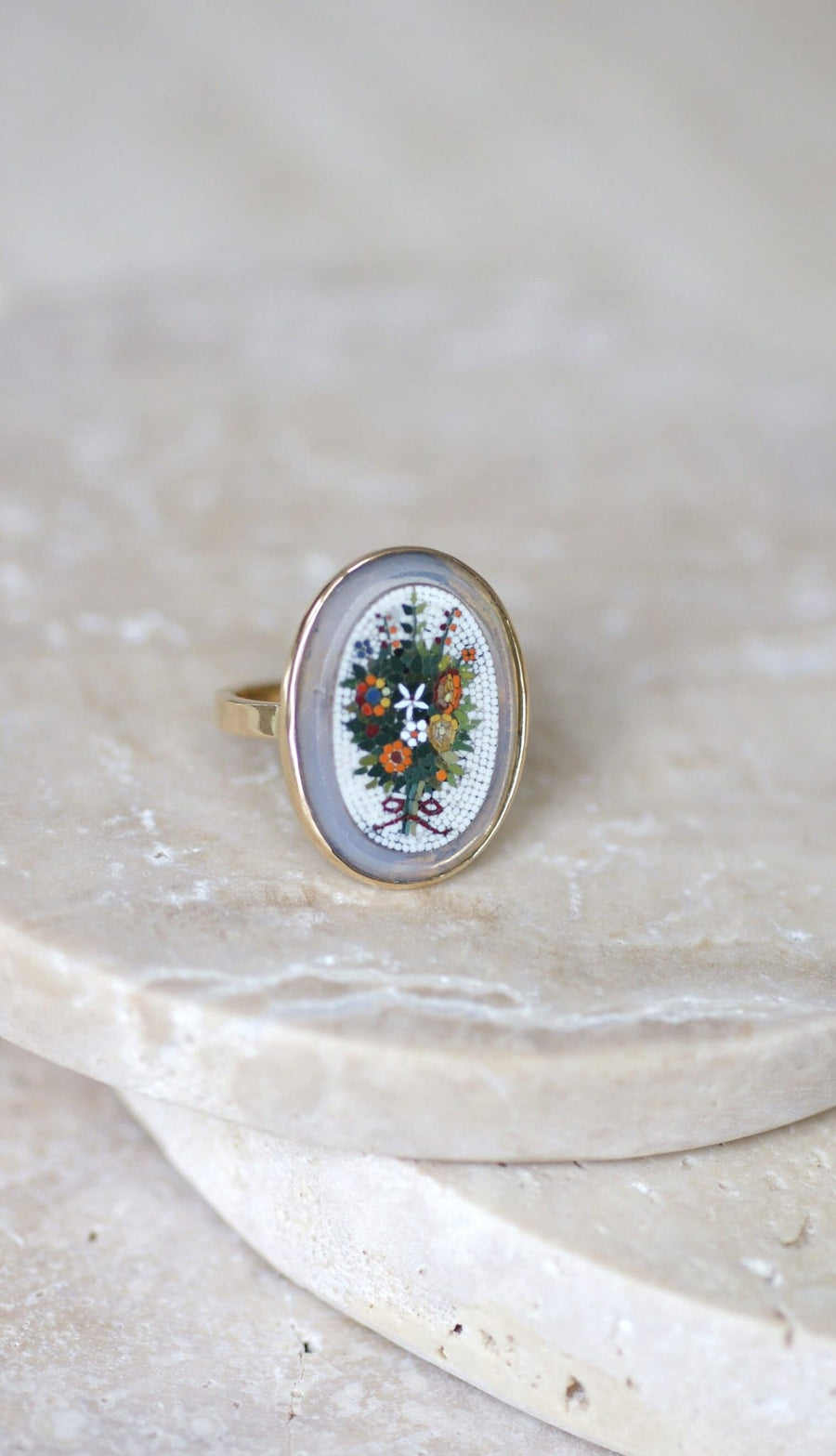 Micro mosaic yellow gold flower bouquet ring - Galerie Pénélope