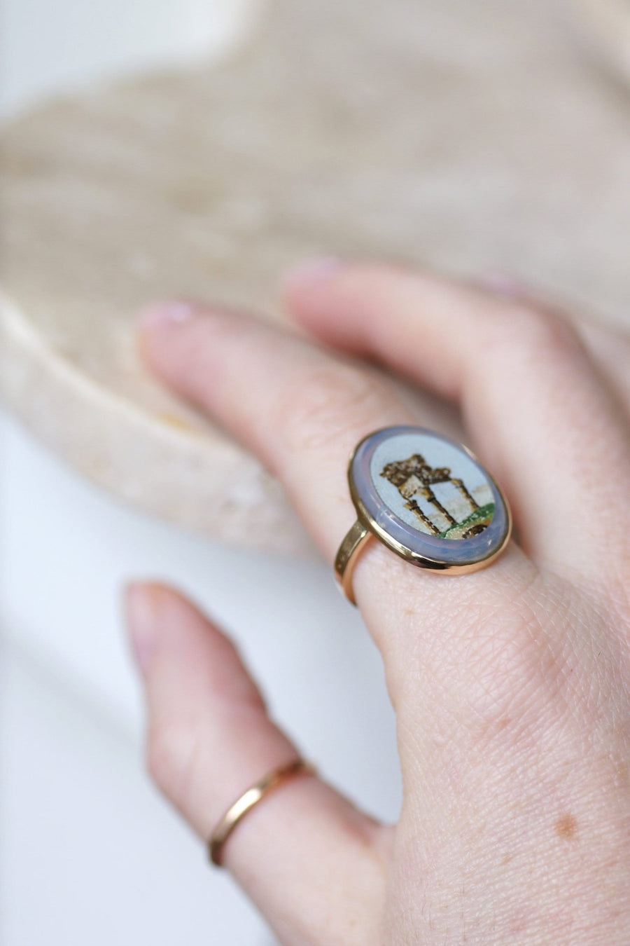 Antique Yellow Gold Antique Temple Micro Mosaic Ring - Galerie Pénélope
