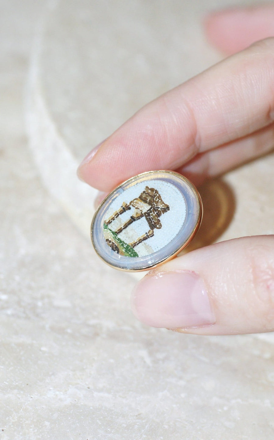 Antique Yellow Gold Antique Temple Micro Mosaic Ring - Galerie Pénélope
