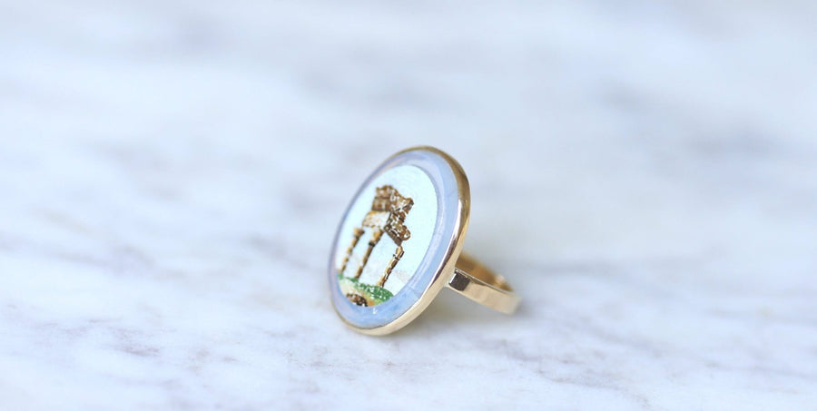 Antique Yellow Gold Antique Temple Micro Mosaic Ring - Galerie Pénélope
