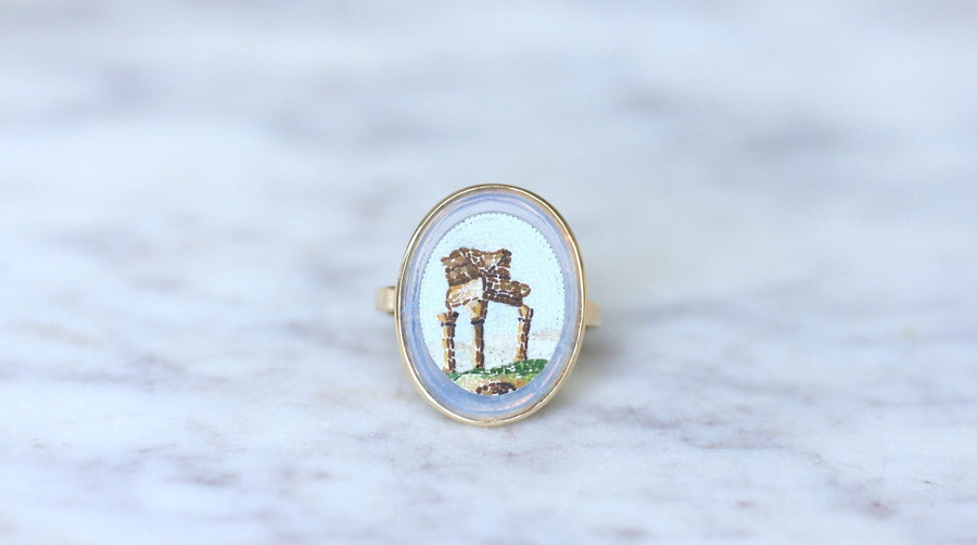 Antique Yellow Gold Antique Temple Micro Mosaic Ring - Galerie Pénélope