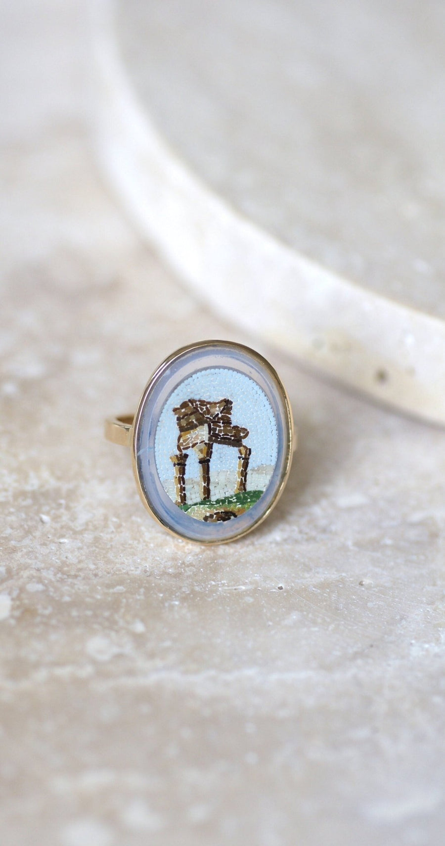 Antique Yellow Gold Antique Temple Micro Mosaic Ring - Galerie Pénélope