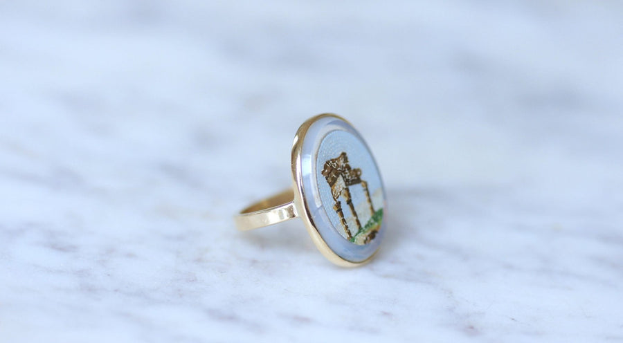 Antique Yellow Gold Antique Temple Micro Mosaic Ring - Galerie Pénélope
