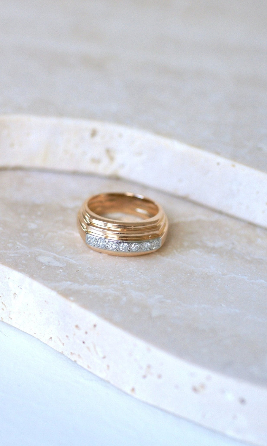 Art Deco Plans Ring Diamonds on Rose Gold - Galerie Pénélope