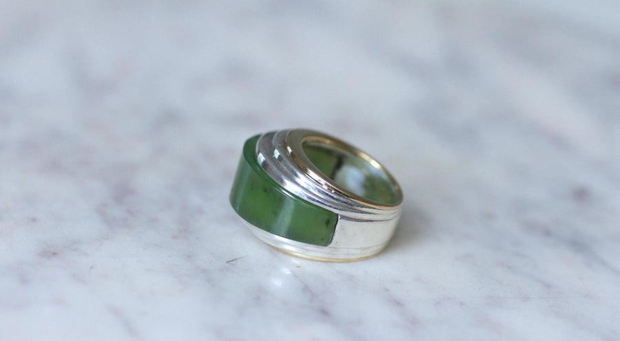 Puiforcat ring by André Vassort Jade on Gold and Silver - Galerie Pénélope