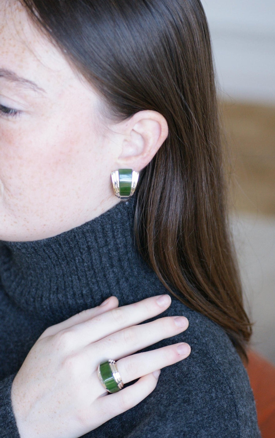Puiforcat ring by André Vassort Jade on Gold and Silver - Galerie Pénélope