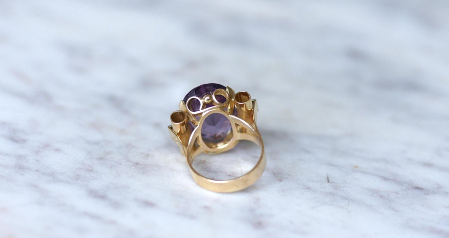 Tank Amethyst and Diamonds on Yellow Gold Ring - Galerie Pénélope
