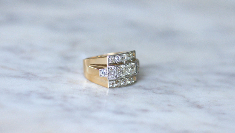Ring Tank Diamonds 3,00 Cts Gold and Platinum - Galerie Pénélope