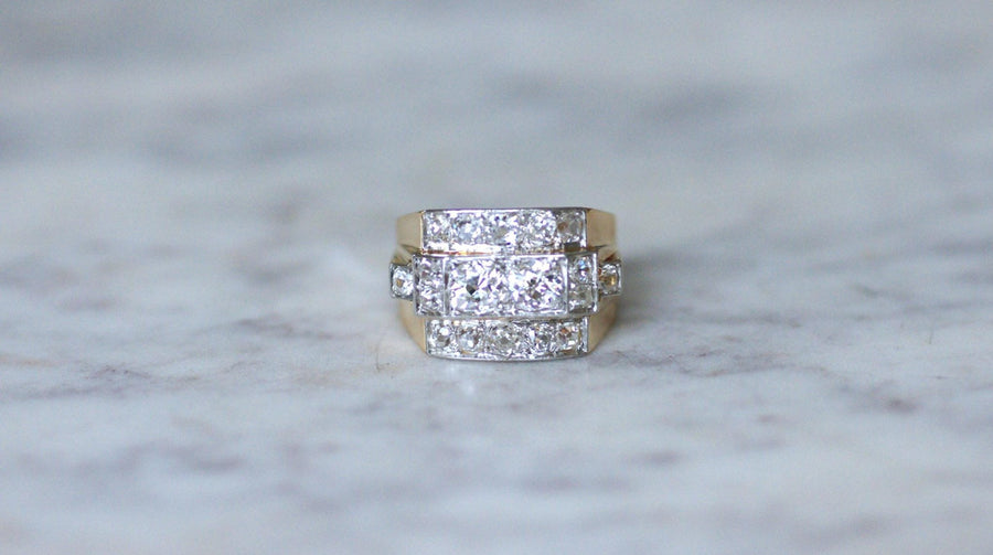 Ring Tank Diamonds 3,00 Cts Gold and Platinum - Galerie Pénélope