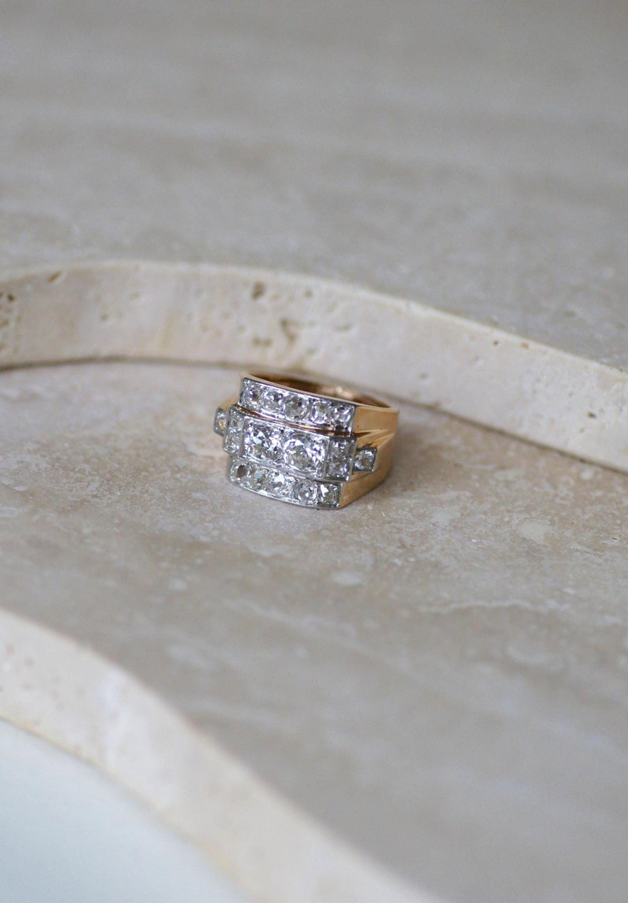 Ring Tank Diamonds 3,00 Cts Gold and Platinum - Galerie Pénélope