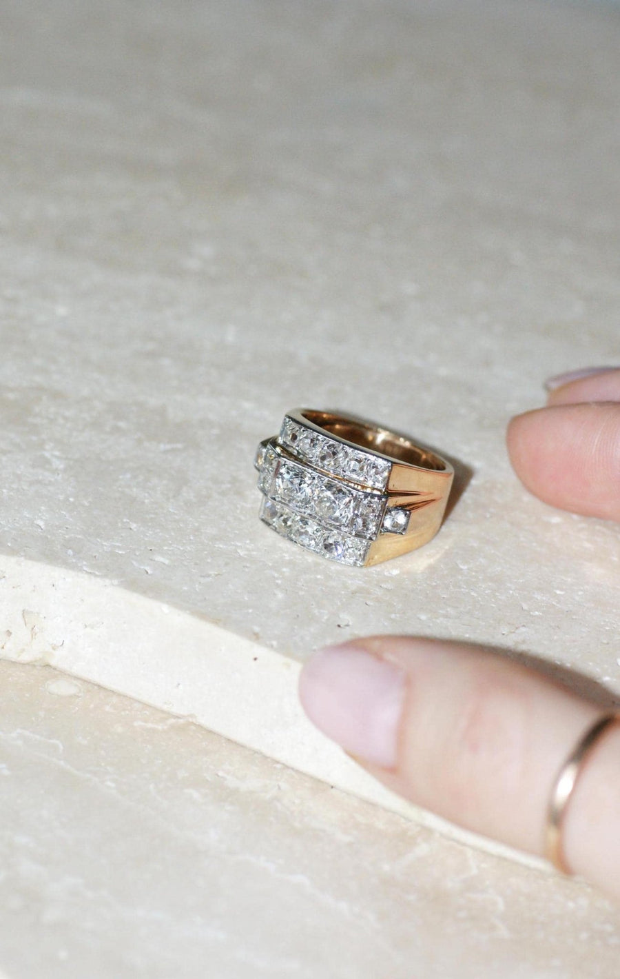 Ring Tank Diamonds 3,00 Cts Gold and Platinum - Galerie Pénélope