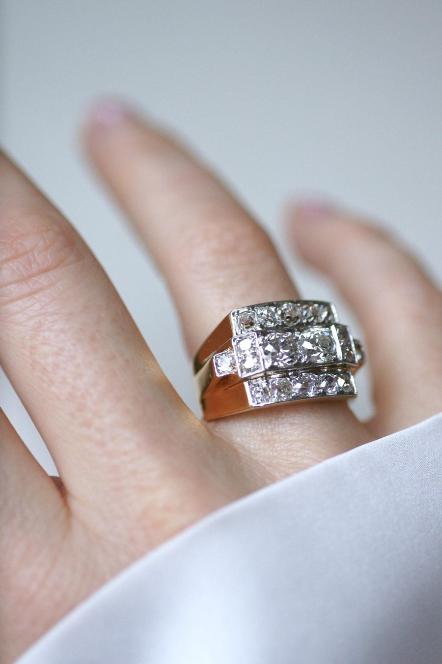 Ring Tank Diamonds 3,00 Cts Gold and Platinum - Galerie Pénélope