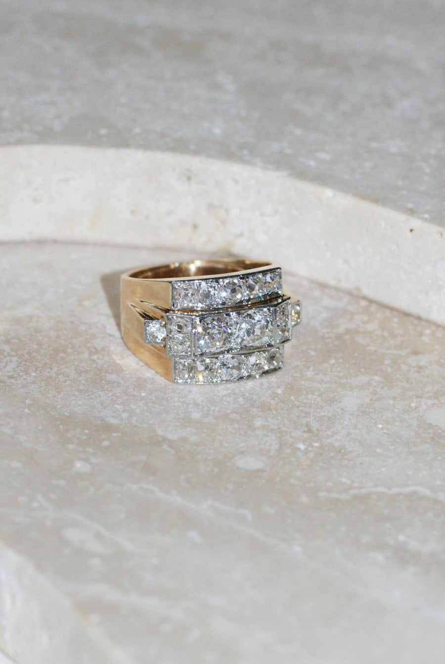 Ring Tank Diamonds 3,00 Cts Gold and Platinum - Galerie Pénélope