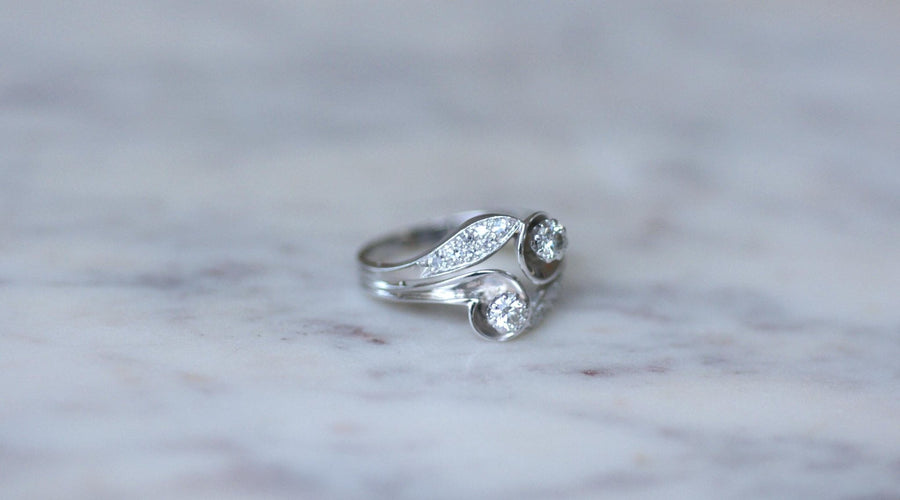 Toi et Moi Retro Gold and Platinum Diamond Ring - Galerie Pénélope