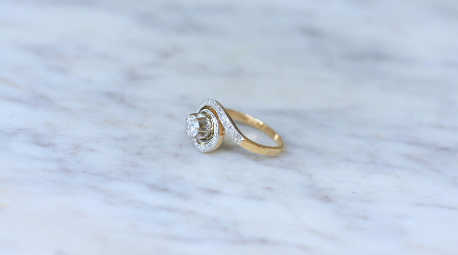 Yellow Gold and Platinum Tourbillon Diamond Ring - Galerie Pénélope