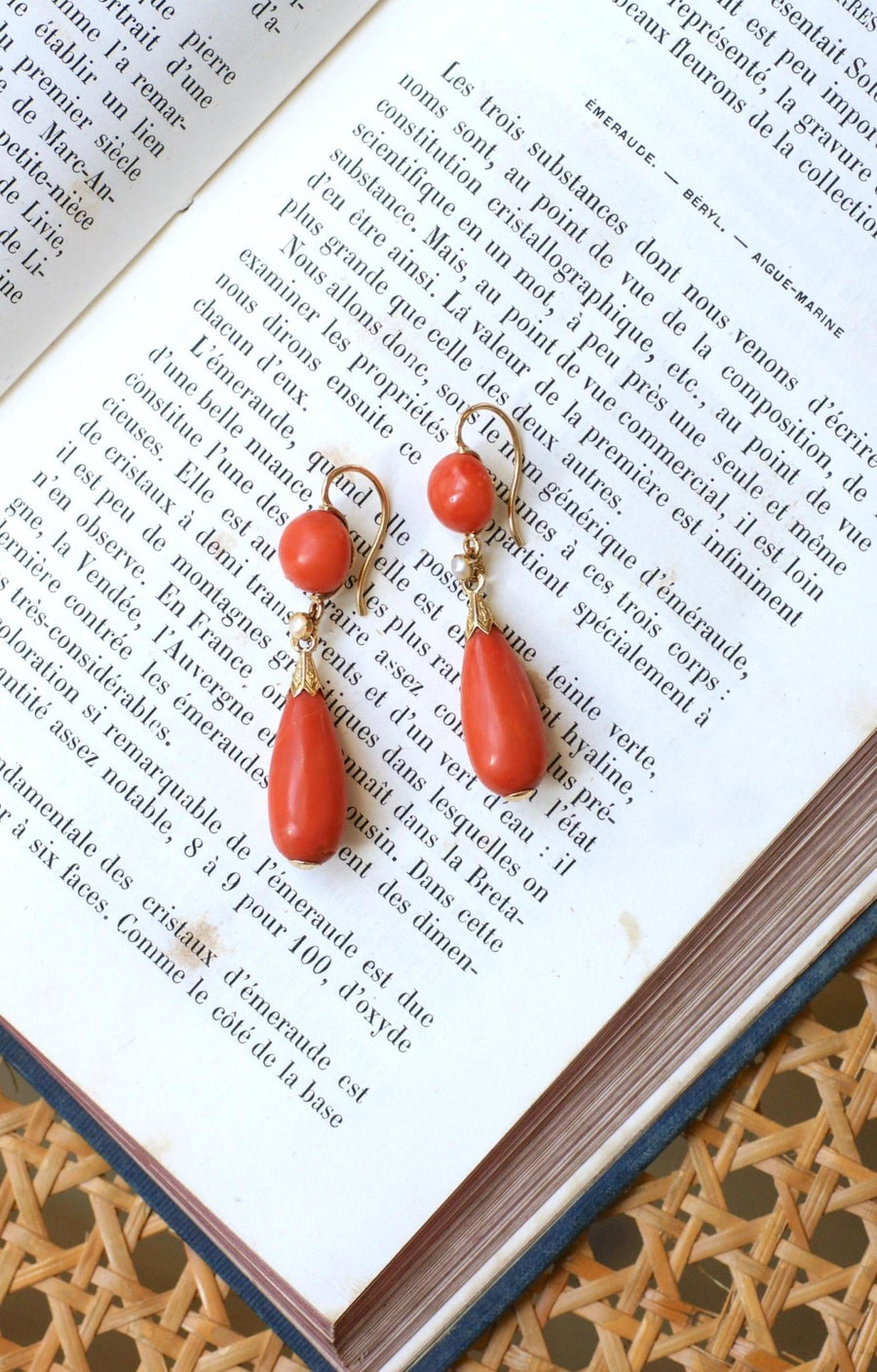 Antique Goutte Coral and Gold Earrings - Galerie Pénélope