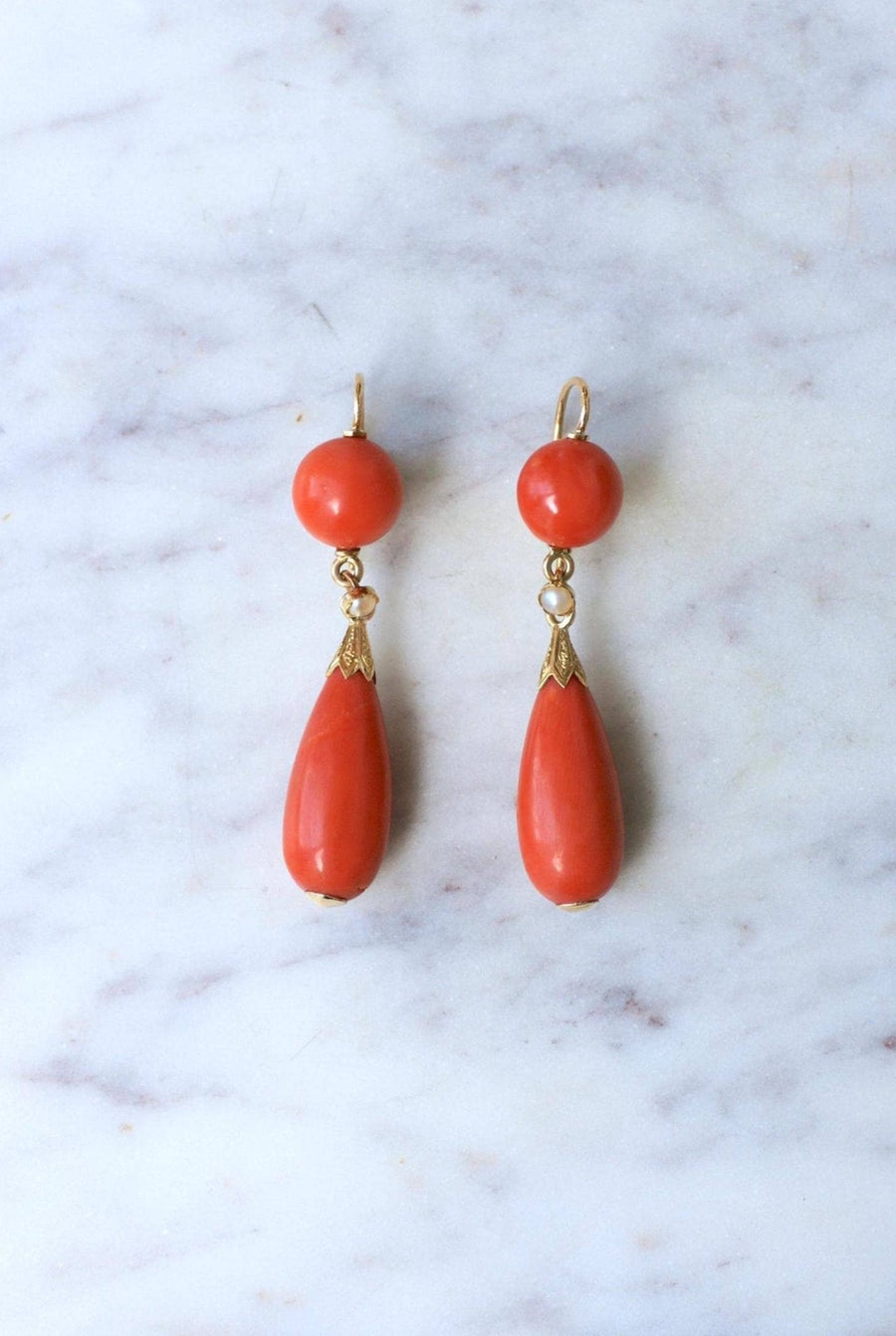 Antique Goutte Coral and Gold Earrings - Galerie Pénélope