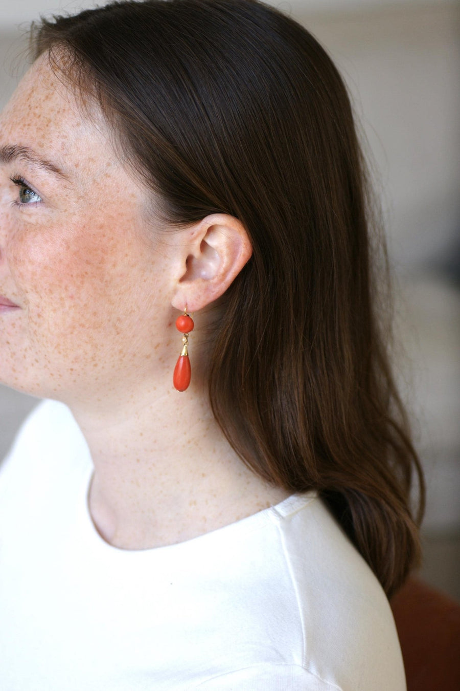 Antique Goutte Coral and Gold Earrings - Galerie Pénélope