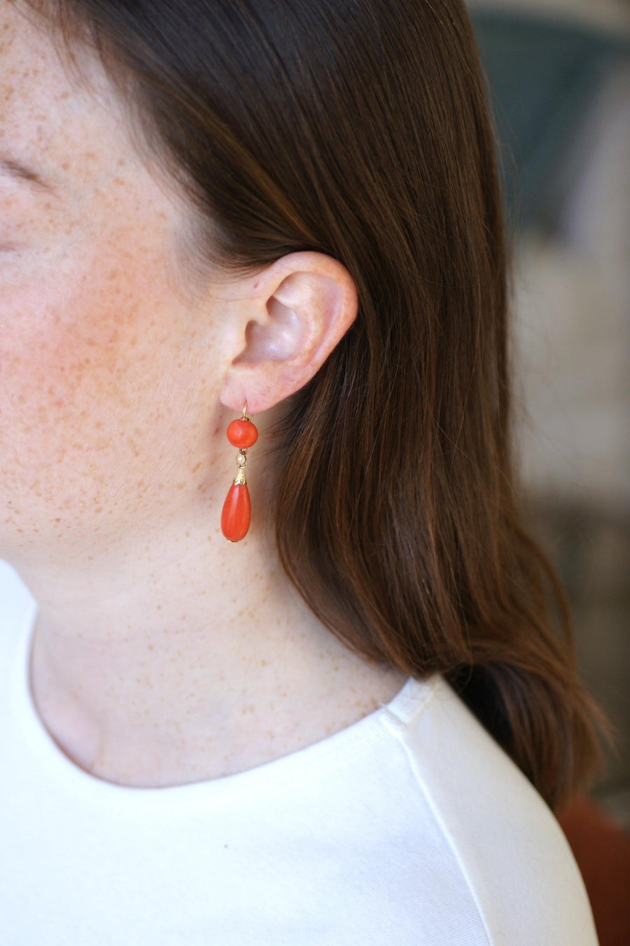 Antique Goutte Coral and Gold Earrings - Galerie Pénélope