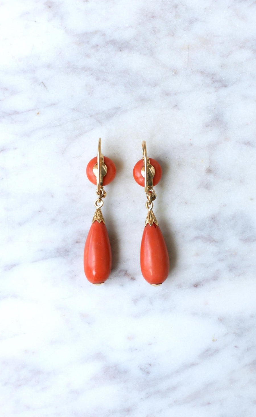 Antique Goutte Coral and Gold Earrings - Galerie Pénélope