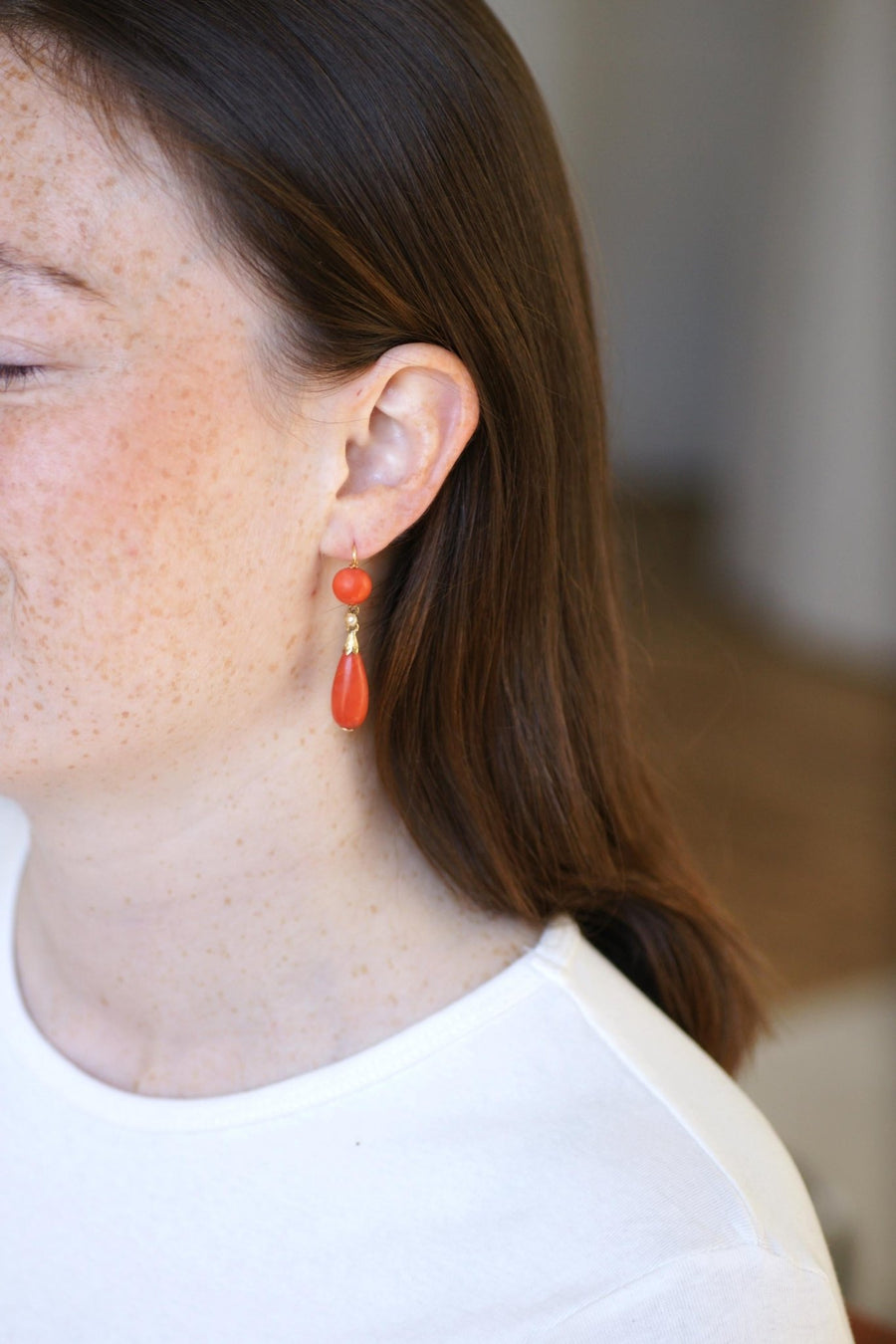 Antique Goutte Coral and Gold Earrings - Galerie Pénélope