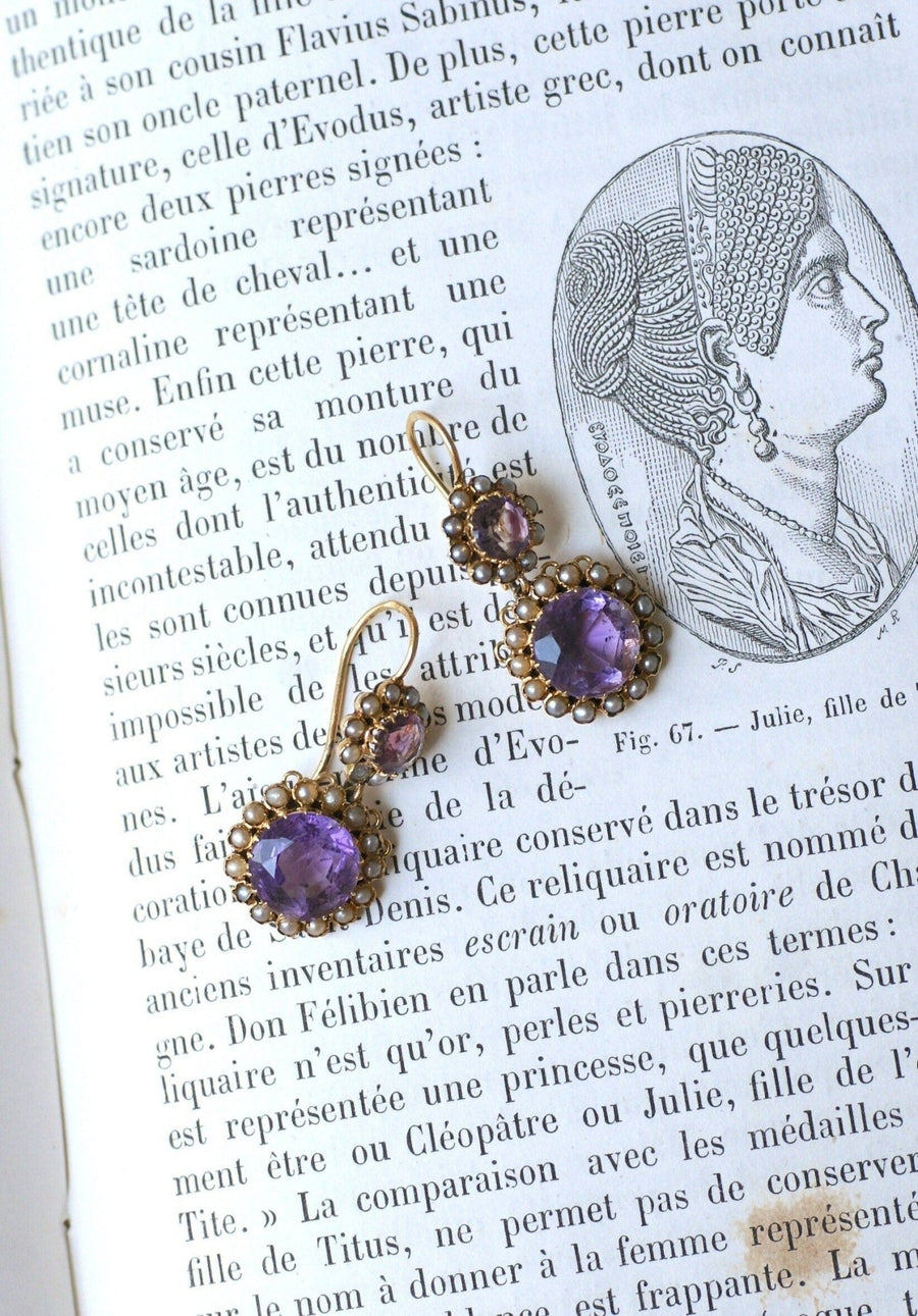 Amethyst and Rose Gold Pearl Earrings - Galerie Pénélope