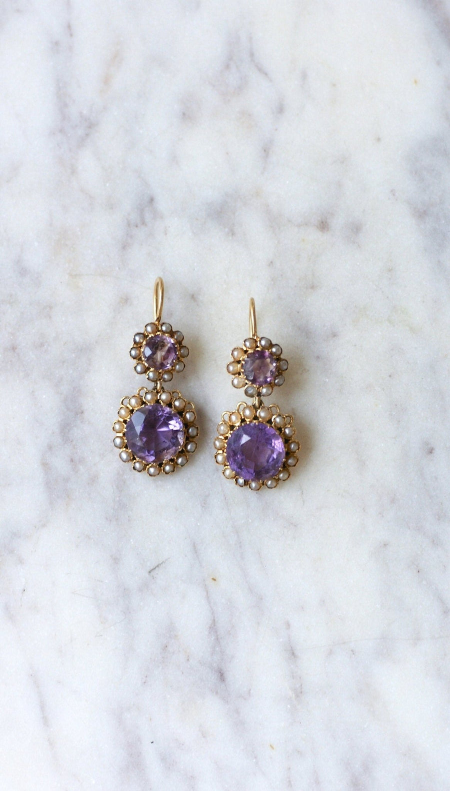 Amethyst and Rose Gold Pearl Earrings - Galerie Pénélope