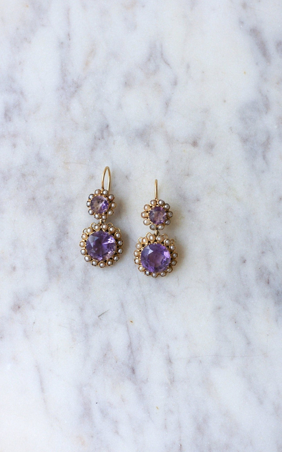 Amethyst and Rose Gold Pearl Earrings - Galerie Pénélope