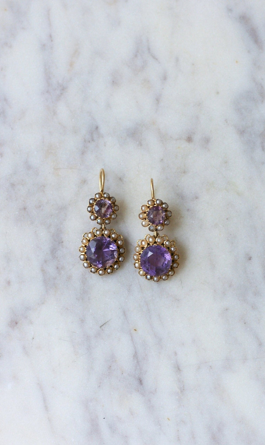 Amethyst and Rose Gold Pearl Earrings - Galerie Pénélope