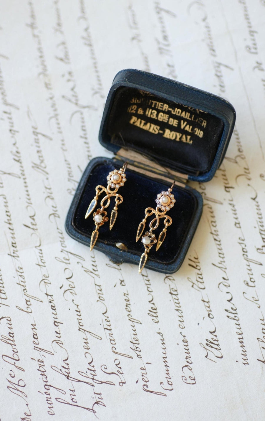 Antique Earrings Pendant Enamel and Pearls - Galerie Pénélope