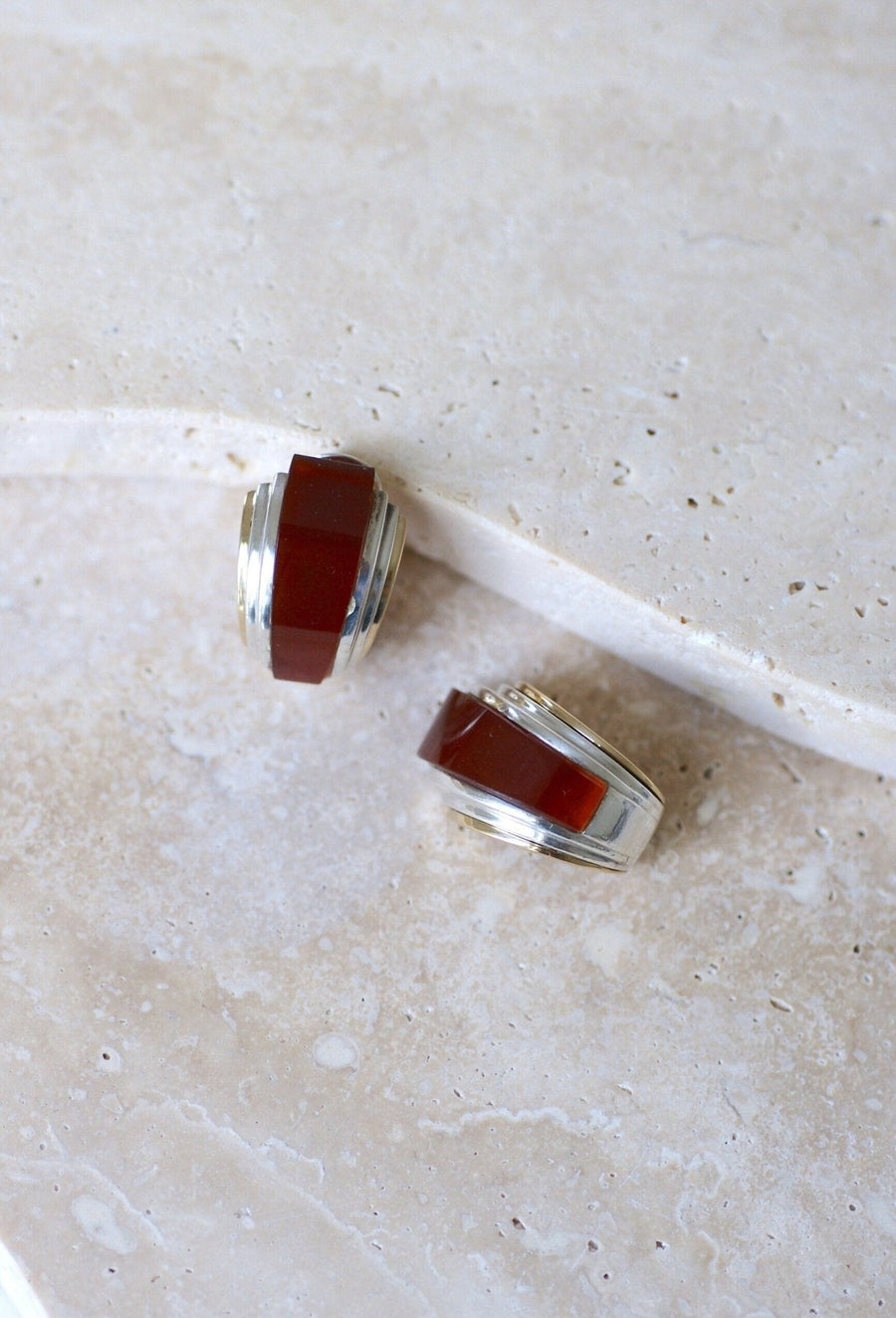 Earrings Clips Puiforcat by André Vassort Carnelian - Galerie Pénélope