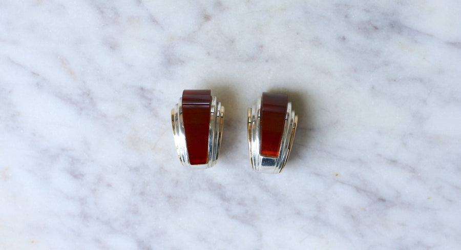 Earrings Clips Puiforcat by André Vassort Carnelian - Galerie Pénélope