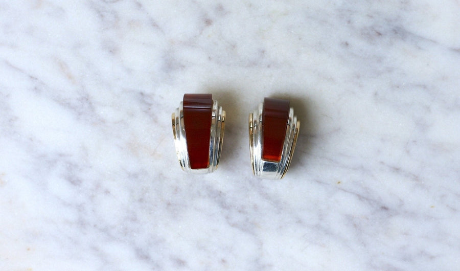 Earrings Clips Puiforcat by André Vassort Carnelian - Galerie Pénélope