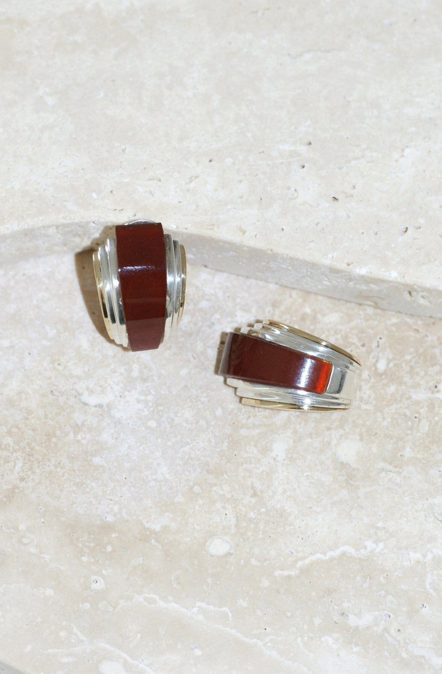 Earrings Clips Puiforcat by André Vassort Carnelian - Galerie Pénélope