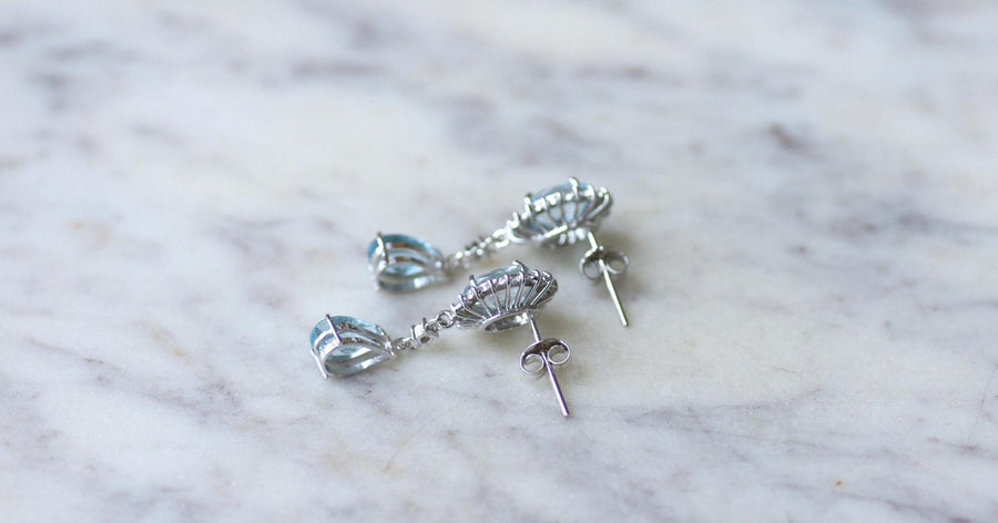 Blue Topaz and Diamond Drop Earrings on White Gold - Galerie Pénélope