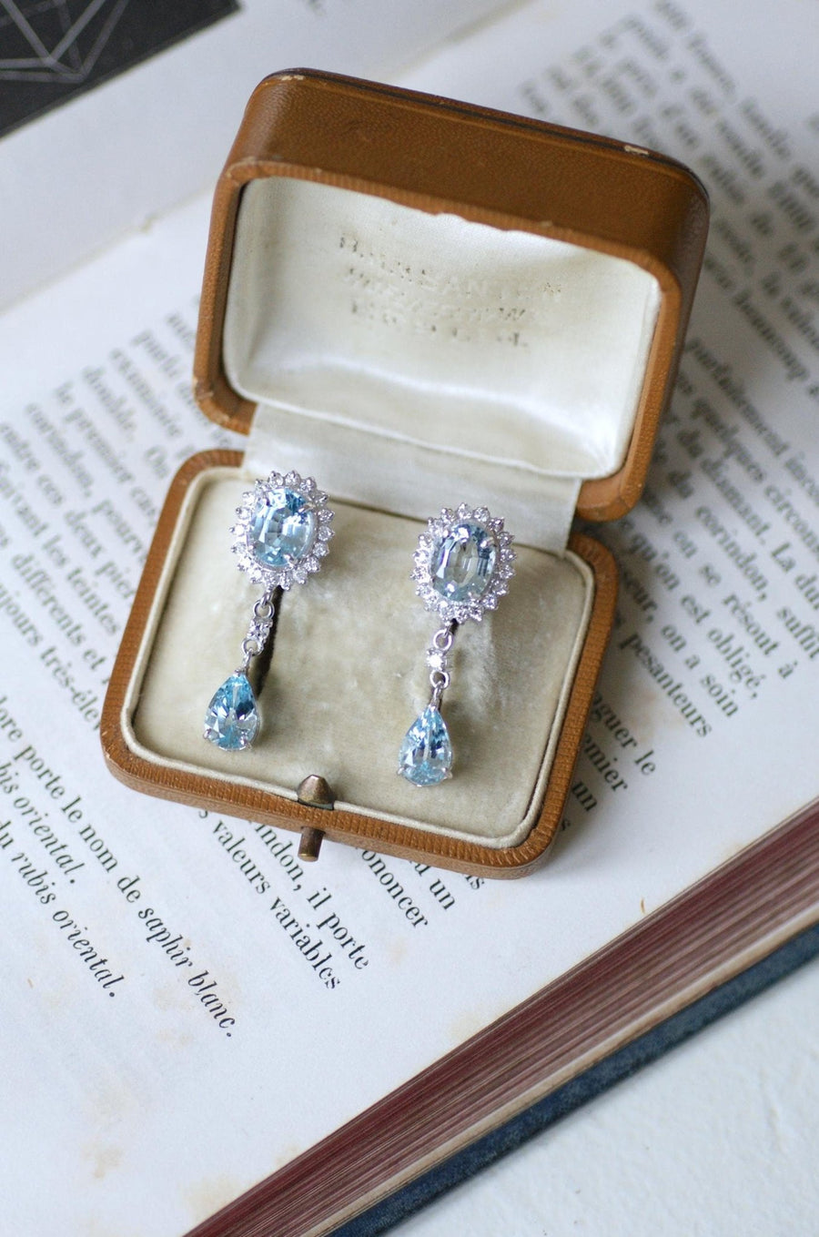 Blue Topaz and Diamond Drop Earrings on White Gold - Galerie Pénélope