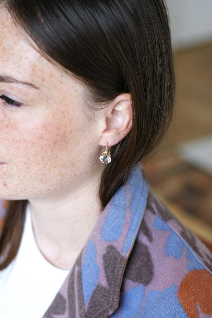 Round Amethyst Poissard Earrings on Rose Gold - Galerie Pénélope