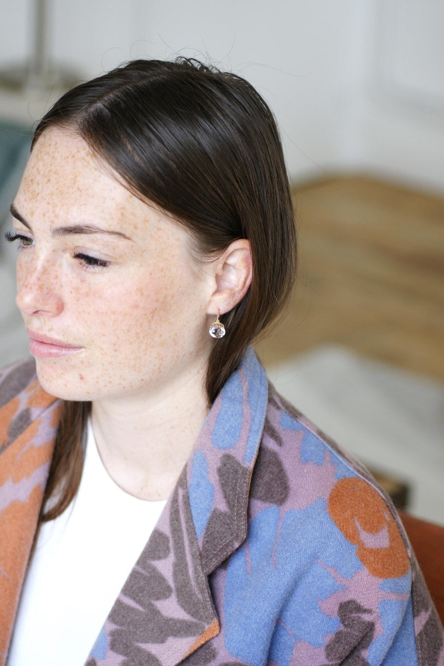 Round Amethyst Poissard Earrings on Rose Gold - Galerie Pénélope