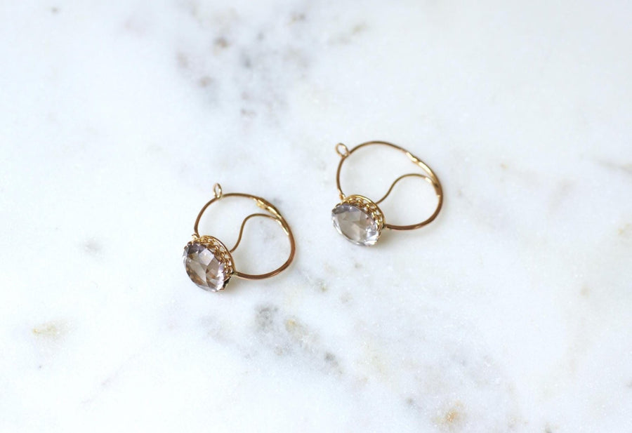Round Amethyst Poissard Earrings on Rose Gold - Galerie Pénélope