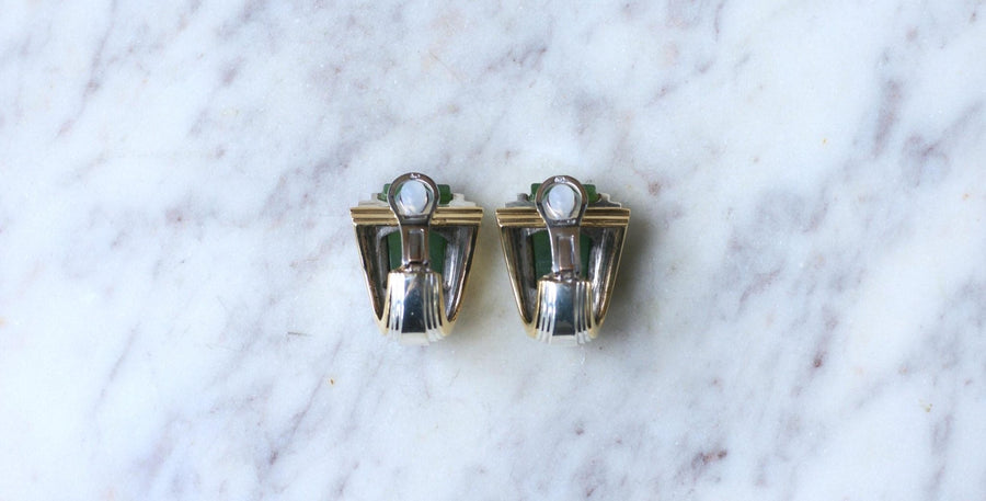 Puiforcat Earrings by André Vassort Jade on Gold and Silver - Galerie Pénélope