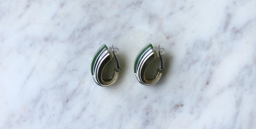 Puiforcat Earrings by André Vassort Jade on Gold and Silver - Galerie Pénélope