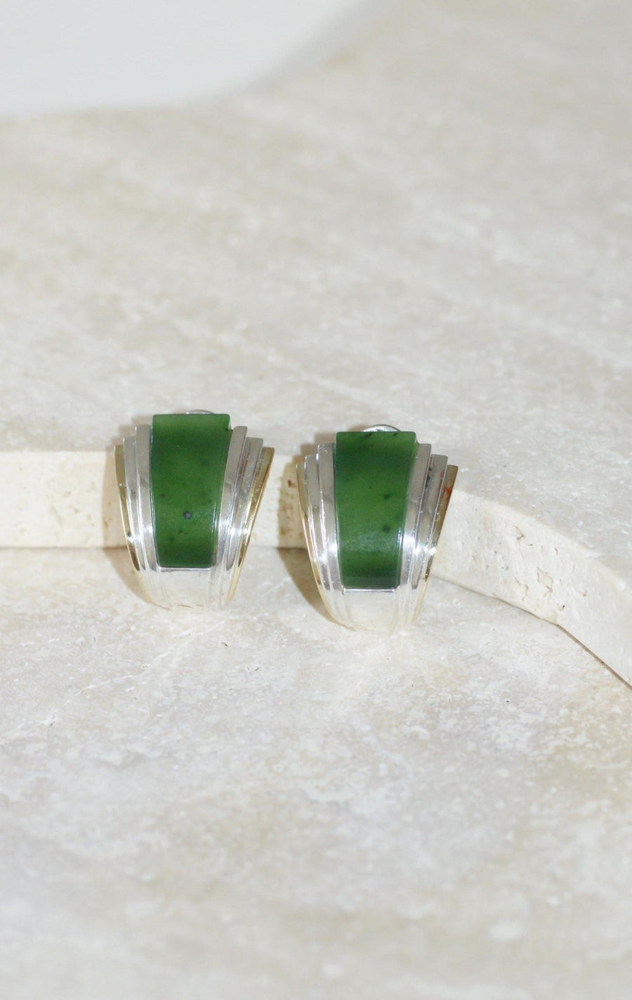 Puiforcat Earrings by André Vassort Jade on Gold and Silver - Galerie Pénélope