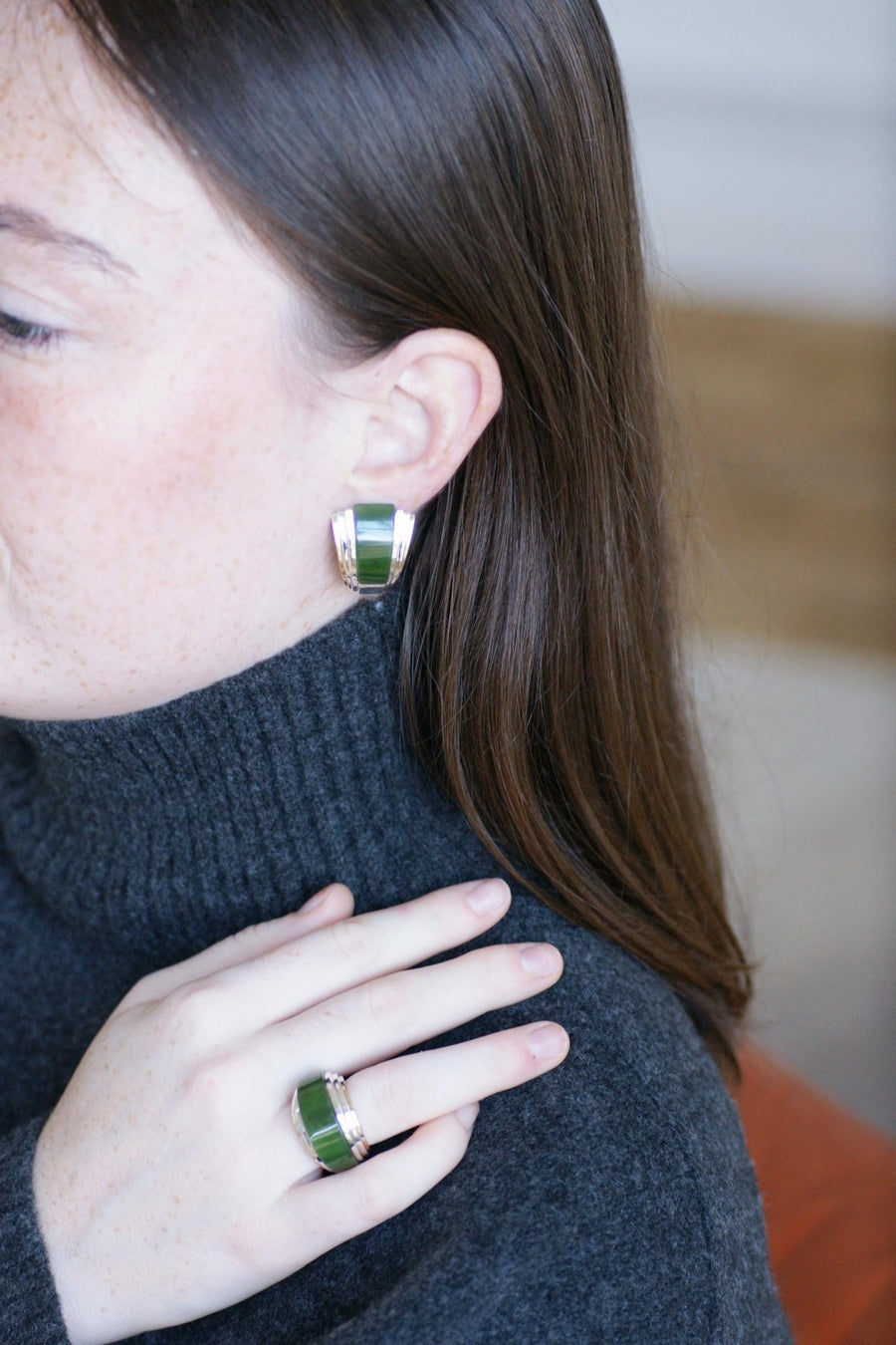 Puiforcat Earrings by André Vassort Jade on Gold and Silver - Galerie Pénélope