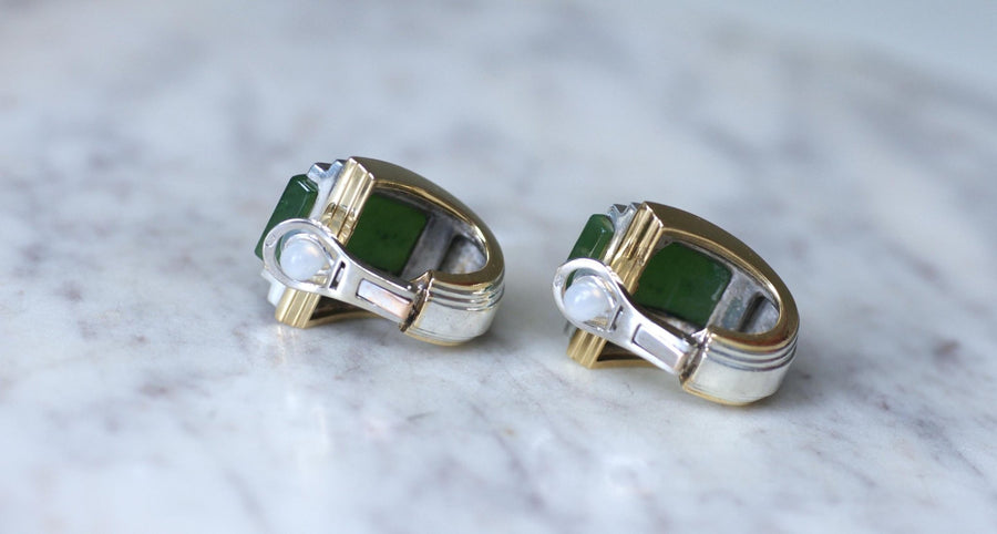 Puiforcat Earrings by André Vassort Jade on Gold and Silver - Galerie Pénélope